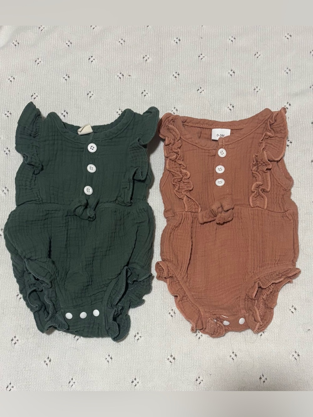 Girls' Ruffle Button Muslin One-Piece - Green & Rust